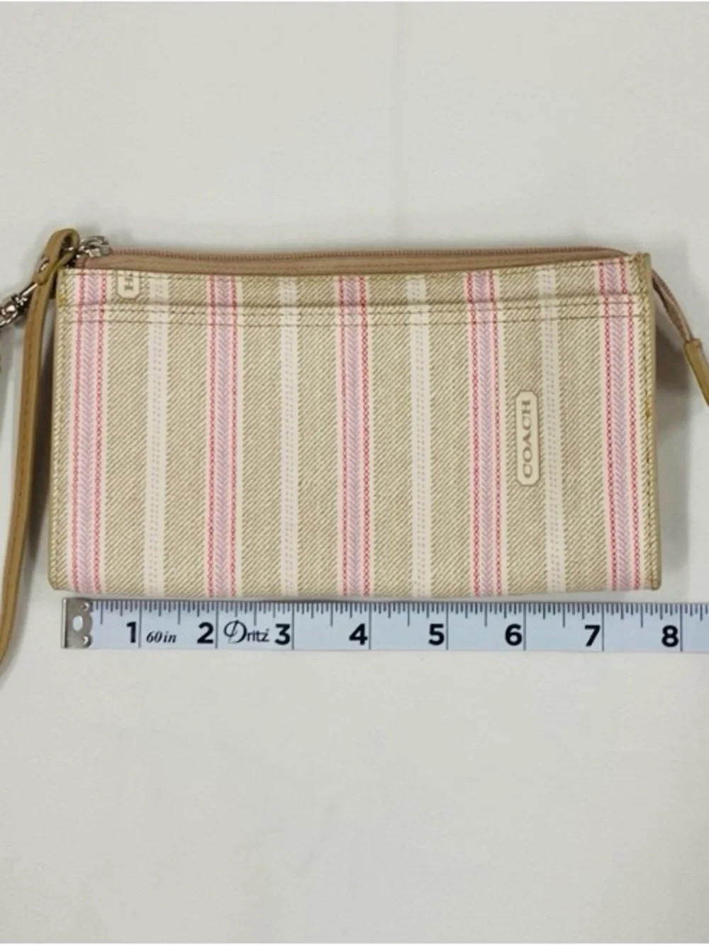 COACH Striped Beige and Pink Wristlet